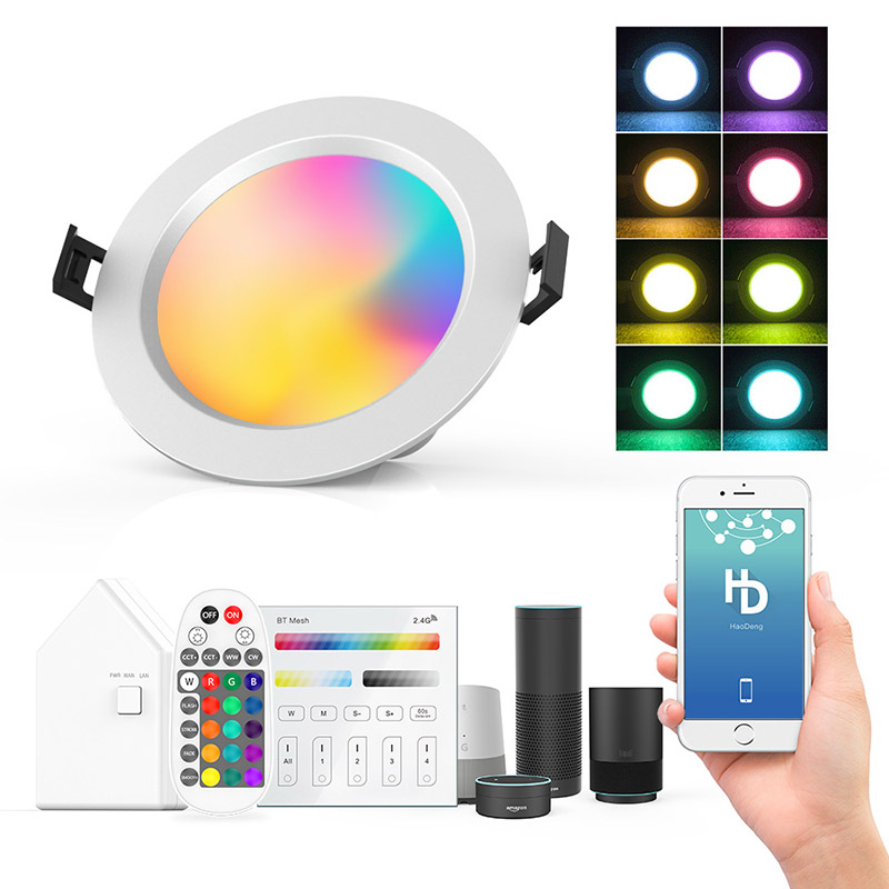 9W RGB+CCT Embedded Smart Bluetooth Mesh LED Downlight, AC 100-240V，Multi Colorful, Dimmable Downlight